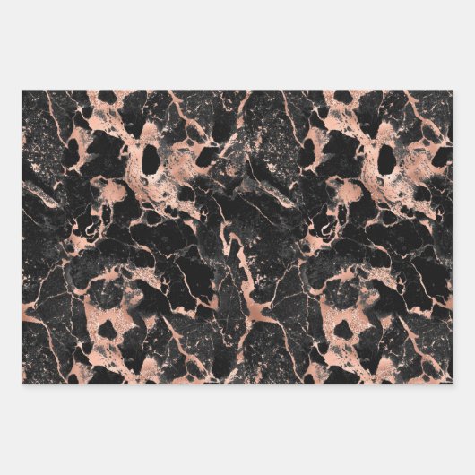 バラ金ゴールドと黒大理石 ラッピングペーパーシート (正面)