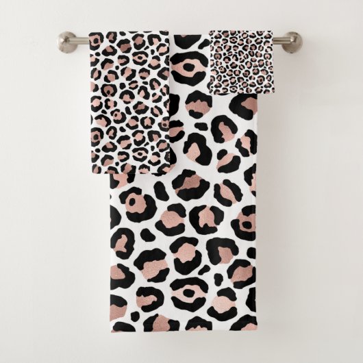 バラ金ゴールドとBlack Leopard Print バスタオルセット (インサイチュ)