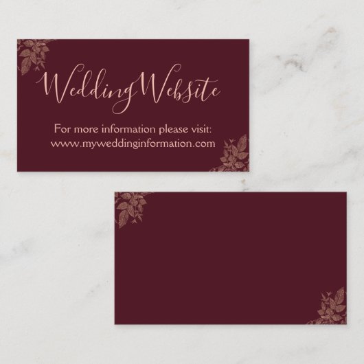 バラ金ゴールドとBurgundy結婚のWebサイトカードの挿入 エンクロージャーカード (正面/裏面)