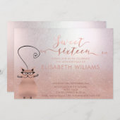 バラ金ゴールドのグラデーション書道おもしろい猫 招待状 (正面/裏面)