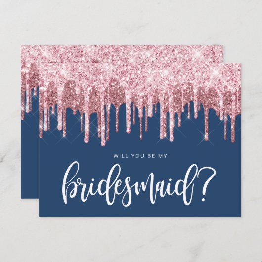 バラ金ゴールドのグリッターを飲むと私の花嫁の付き添いになる インビテーションポストカード (正面/裏面)