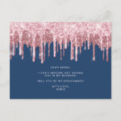 バラ金ゴールドのグリッターを飲むと私の花嫁の付き添いになる インビテーションポストカード (裏面)