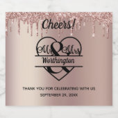 バラ金ゴールドのハート結婚式の引き出物 スパークリングワインラベル (シングルラベル)