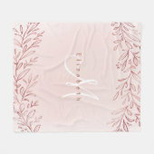 バラ金ゴールドのパーソナライズされた植物名とモノグラム フリースブランケット (正面(横))