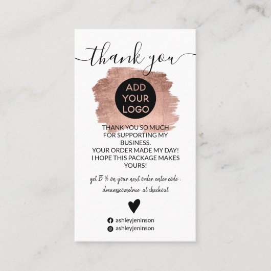 バラ金ゴールドのブラシストロークのロ感謝していゴの順序 名刺 (正面)