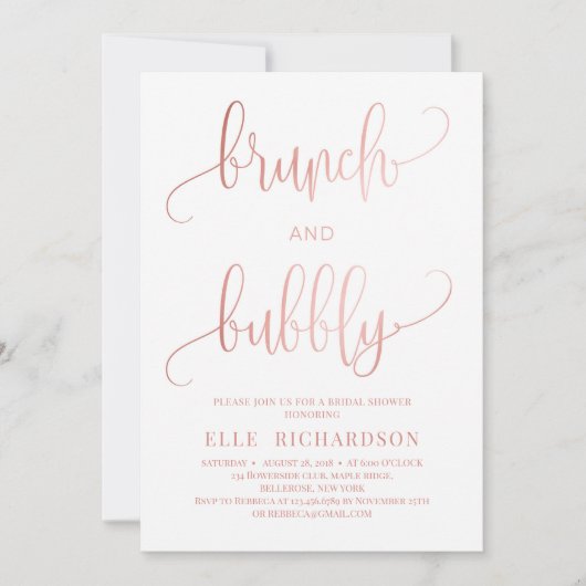 バラ金ゴールドのブランチと泡状の招待 招待状 (正面)