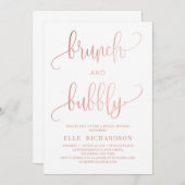 バラ金ゴールドのブランチと泡状の招待 招待状 (正面/裏面)