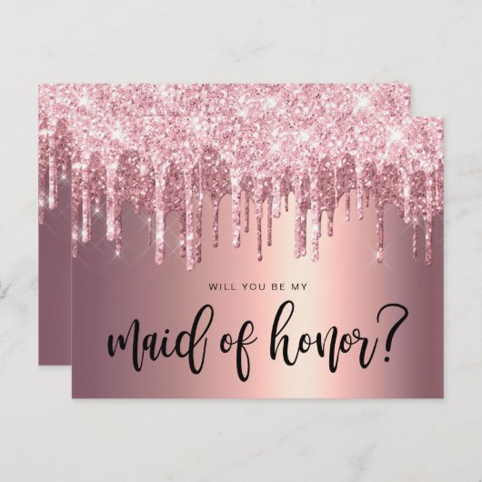 バラ金ゴールドの乾燥が私のメイド・オブ・オーナー(花嫁付き添い人) インビテーションポストカード (正面/裏面)