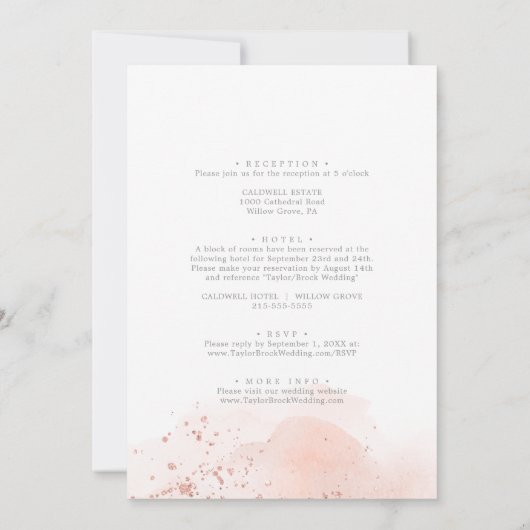 バラ金ゴールドの水の色の幾何学的な結婚すべて 招待状 (裏面)