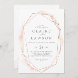 バラ金ゴールドの水の色の幾何学的な結婚すべて 招待状