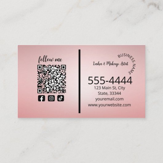 バラ金ゴールドの点滅とブローズアーティストのQRコードモダン 名刺 (裏面)