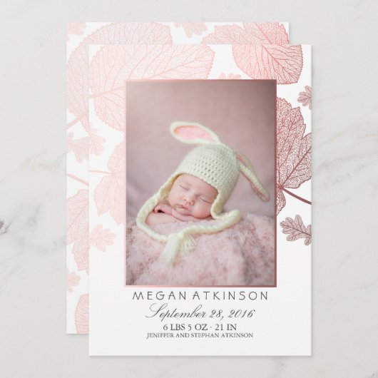 バラ金ゴールドの生まれたばかりの秋写真の誕生発表 案内状 (正面/裏面)