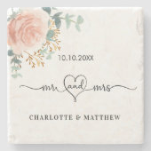 バラ金ゴールドの花の結婚緑ミセス ストーンコースター (正面)