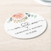 バラ金ゴールドの花の結婚緑ミセス ラウンドペーパーコースター (アングル)