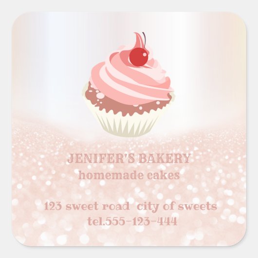バラ金ゴールドの華やかな自家製のカップケーキとお菓子 スクエアシール (正面)