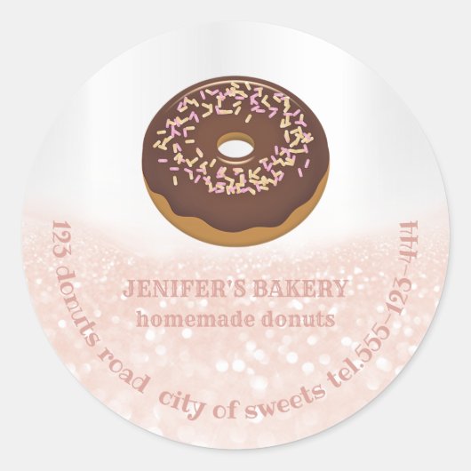 バラ金ゴールドの華やかな自家製ドーナツとスイーツ ラウンドシール (正面)