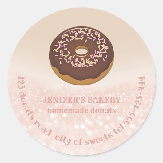 バラ金ゴールドの華やかな自家製ドーナツとスイーツ ラウンドシール (正面)