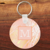 バラ金ゴールドの葉の葉モノグラム キーホルダー (正面)