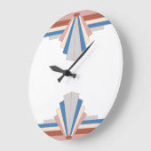 バラ金ゴールドのArt deco要素、青と灰色03 ラージ壁時計 (傾斜)