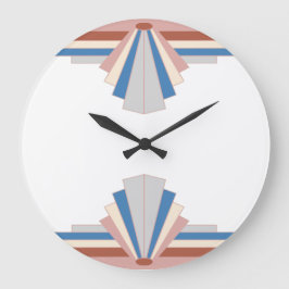 バラ金ゴールドのArt deco要素、青と灰色03 ラージ壁時計