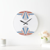 バラ金ゴールドのArt deco要素、青と灰色03 ラージ壁時計 (ホーム)