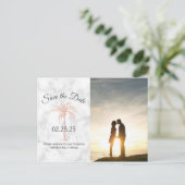 バラ金ゴールドのPalm Tree Marble結婚の日救付け写真 案内ポストカード (スタンド正面)