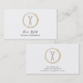 バラ金ゴールドはさみスパークルサークル美容師 名刺 (正面/裏面)