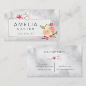 バラ金ゴールドはさみフローラ美容師サロン 名刺 (正面/裏面)