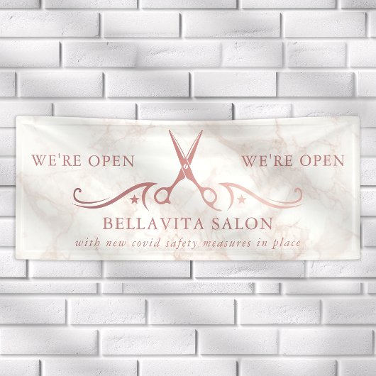 バラ金ゴールドはさみ大理石サロン開封事業 横断幕