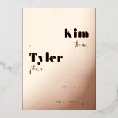 バラ金ゴールドはっきりしたモダンタイポグラフィエレガントな結婚式 箔招待状 (正面)