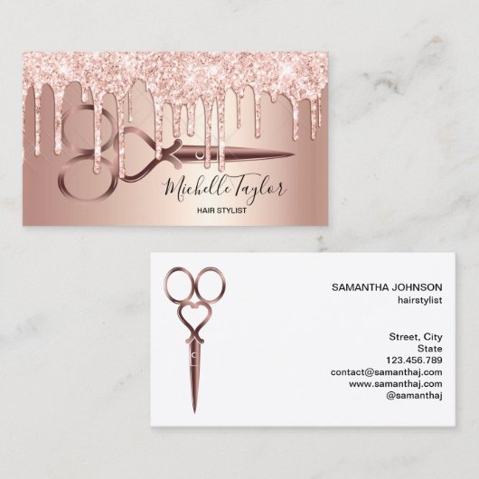 バラ金ゴールドは美容師の美容師の鋏を乾かす 名刺 (正面/裏面)