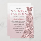 バラ金ゴールドほこりっぽいバラピンク女性70誕生日 招待状