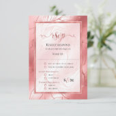 バラ金ゴールドほこりっぽいバラピンクrsvp応答カード 出欠カード (スタンド正面)