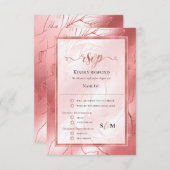 バラ金ゴールドほこりっぽいバラピンクrsvp応答カード 出欠カード (正面/裏面)