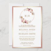 バラ金ゴールドほこりっぽいピンクのフローラ結婚すべて 招待状 (正面)