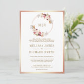 バラ金ゴールドほこりっぽいピンクのフローラ結婚すべて 招待状 (スタンド正面)