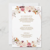 バラ金ゴールドほこりっぽいピンクのフローラ結婚すべて 招待状 (裏面)