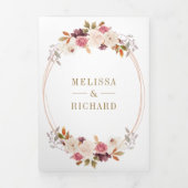 バラ金ゴールドほこりっぽいピンクフローラQRコード結婚s 三つ折り招待状 (カバー)