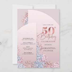 バラ金ゴールドほこりっぽいピンク春の花50歳の誕生日 招待状