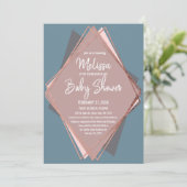 バラ金ゴールドほこりっぽいブルーマウブジオメトリックベビーシャワー 招待状 (スタンド正面)