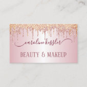 バラ金ゴールドほこりっぽい赤面ピンクグリッタースパークルズドリップ 名刺 (正面)