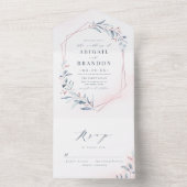 バラ金ゴールドほこりっぽい青い緑の幾何学模様結婚 オールインワン招待状 (内側)