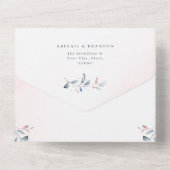 バラ金ゴールドほこりっぽい青い緑の幾何学模様結婚 オールインワン招待状 (裏面)