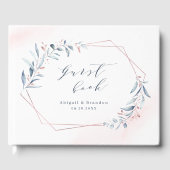 バラ金ゴールドほこりっぽい青い緑の幾何学模様結婚 ゲストブック (正面)