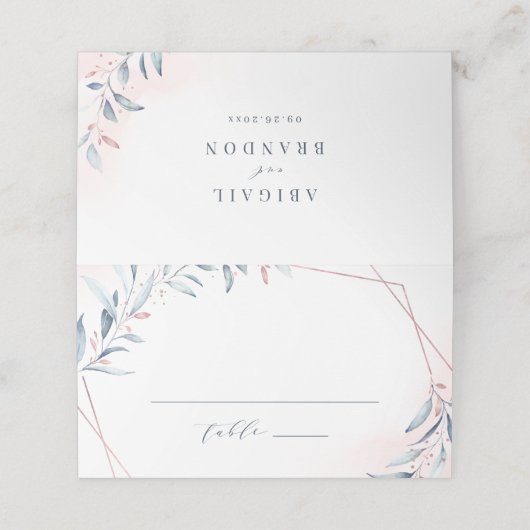 バラ金ゴールドほこりっぽい青い緑の幾何学模様結婚 プレイスカード (外部開封)