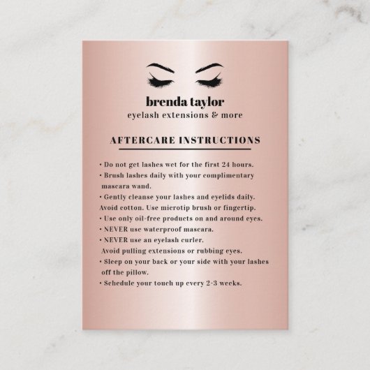 バラ金ゴールドまつ毛ブラウバアフターケアの指示 名刺 (正面)