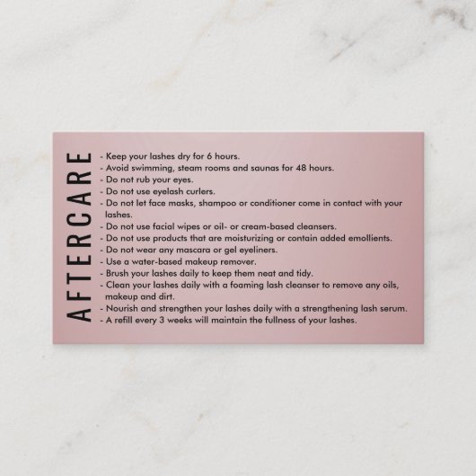 バラ金ゴールドまつ毛/眉アフターケアの指示 名刺 (正面)
