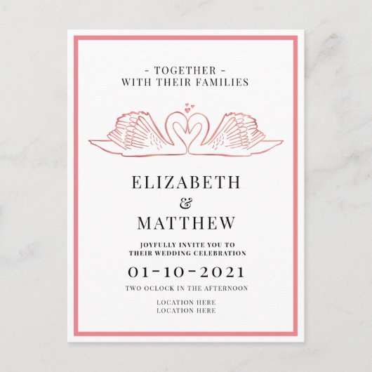 バラ金ゴールドをテーマにしたスワ結婚ンズ インビテーションポストカード (正面)