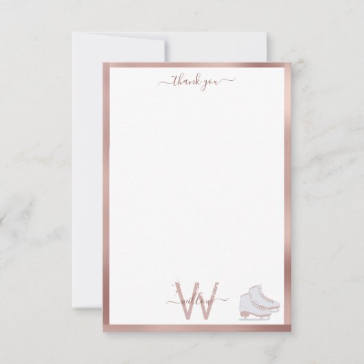 バラ金ゴールドアイススケート赤面ピンクスケートで滑るキッズ サンキューカード (正面)