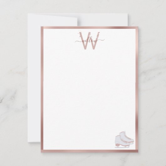 バラ金ゴールドアイススケート赤面ピンクスケートで滑るキッズ ノートカード (正面)